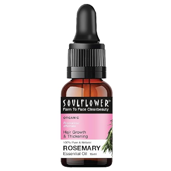 Soulflower Rosemary Essential Oil for Hair Growth, Hair Fall Control and Nourishment, Skin Care | Clinically Tested & Ecocert Certified Organic 100% Pure, Natural, Undiluted | 15ml